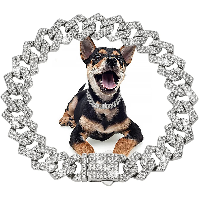 15MM Diamond Dog Chain Collar Cuban Gold Chains for Dogs and Cats Bling Jewelry Luxury Necklace