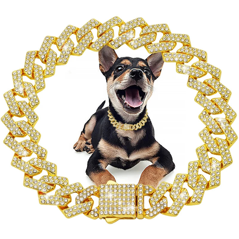 15MM Diamond Dog Chain Collar Cuban Gold Chains for Dogs and Cats Bling Jewelry Luxury Necklace