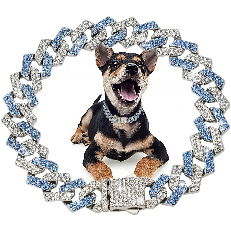 15MM Diamond Dog Chain Collar Cuban Gold Chains for Dogs and Cats Bling Jewelry Luxury Necklace